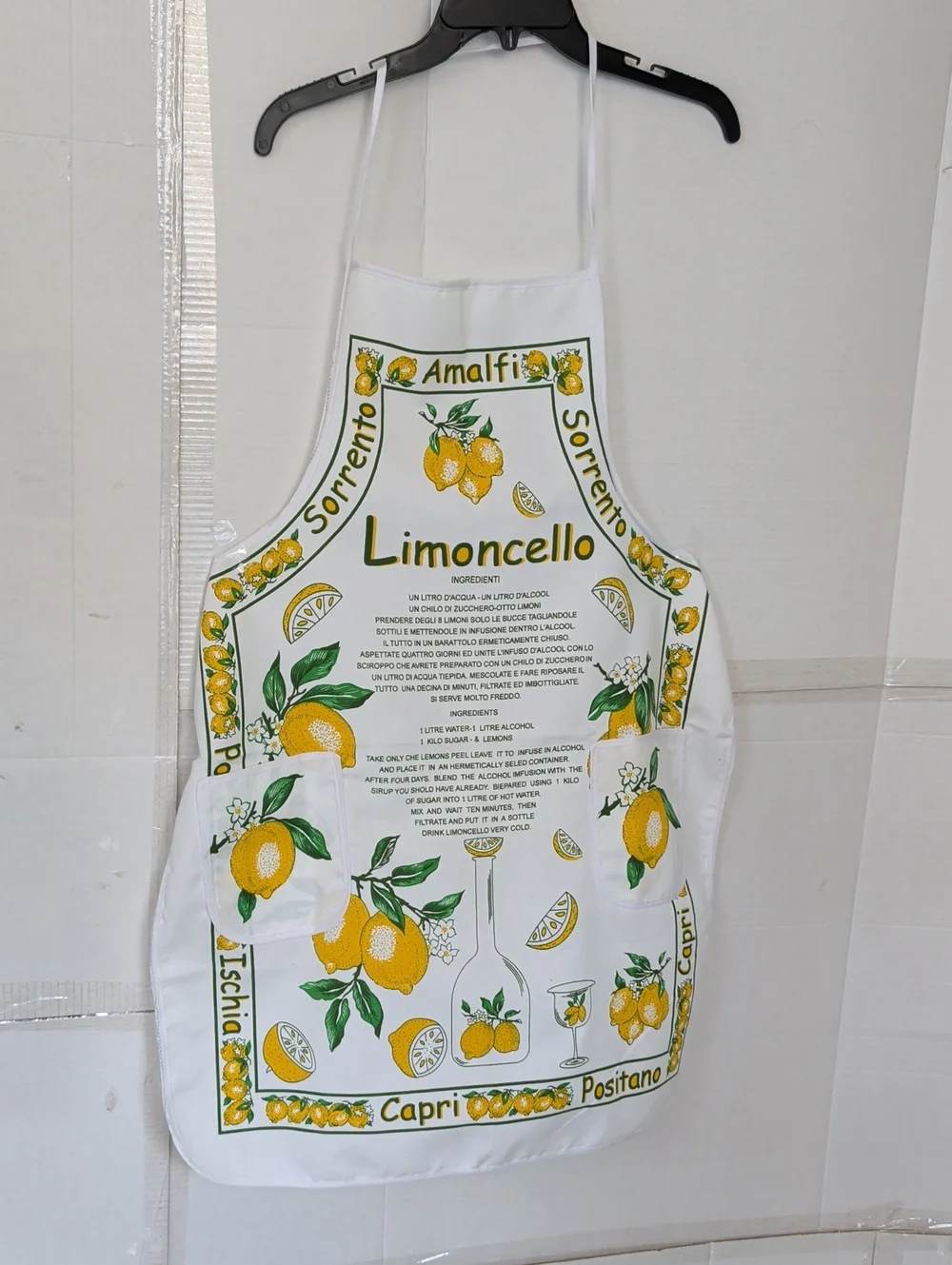 Limoncello Lemon-Print Kitchen Apron W Ingredients, Famous Italian Cities, Chic